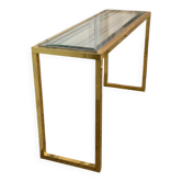 Golden and chrome metal console, bevelled glass, circa 1980.