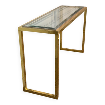 Golden and chrome metal console, bevelled glass, circa 1980.