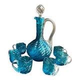 Service à liqueur en ½ cristal bleu XIXème