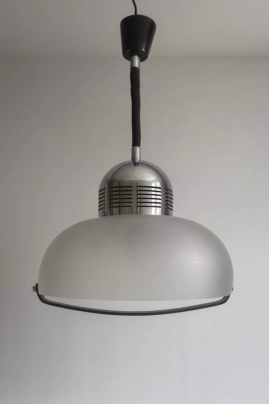 Vintage chrome and frosted plexiglass pendant light - 1970s
