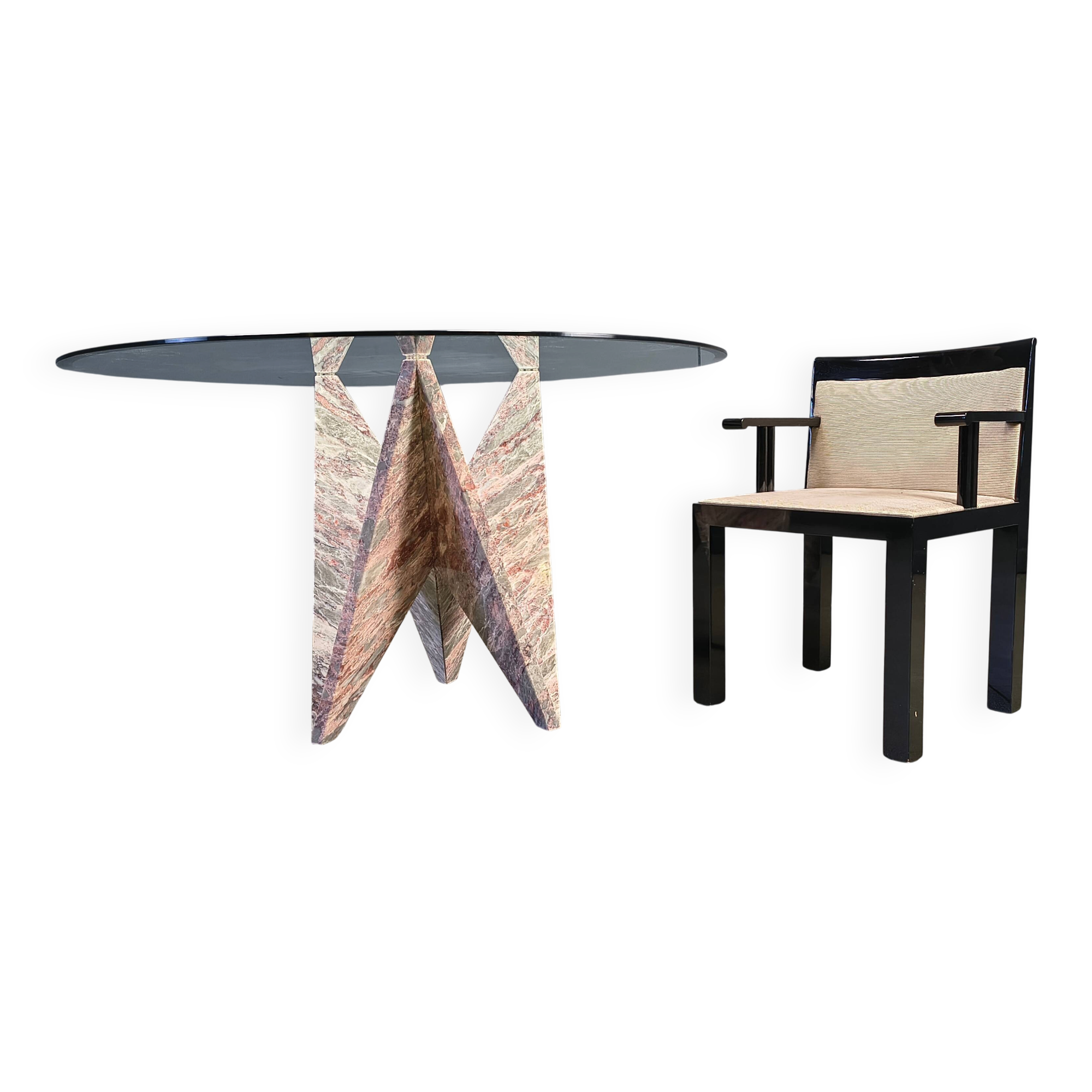 Architectural marble and glass dining table, 1970s
