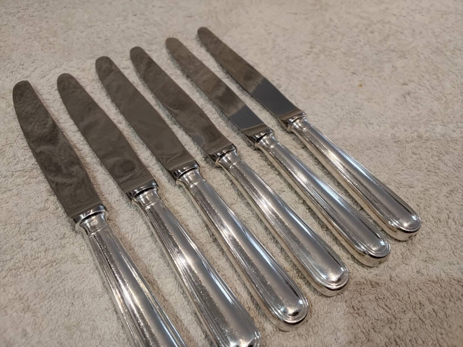 6 silver-plated dessert knives by Christofle Albi, 19.8cm