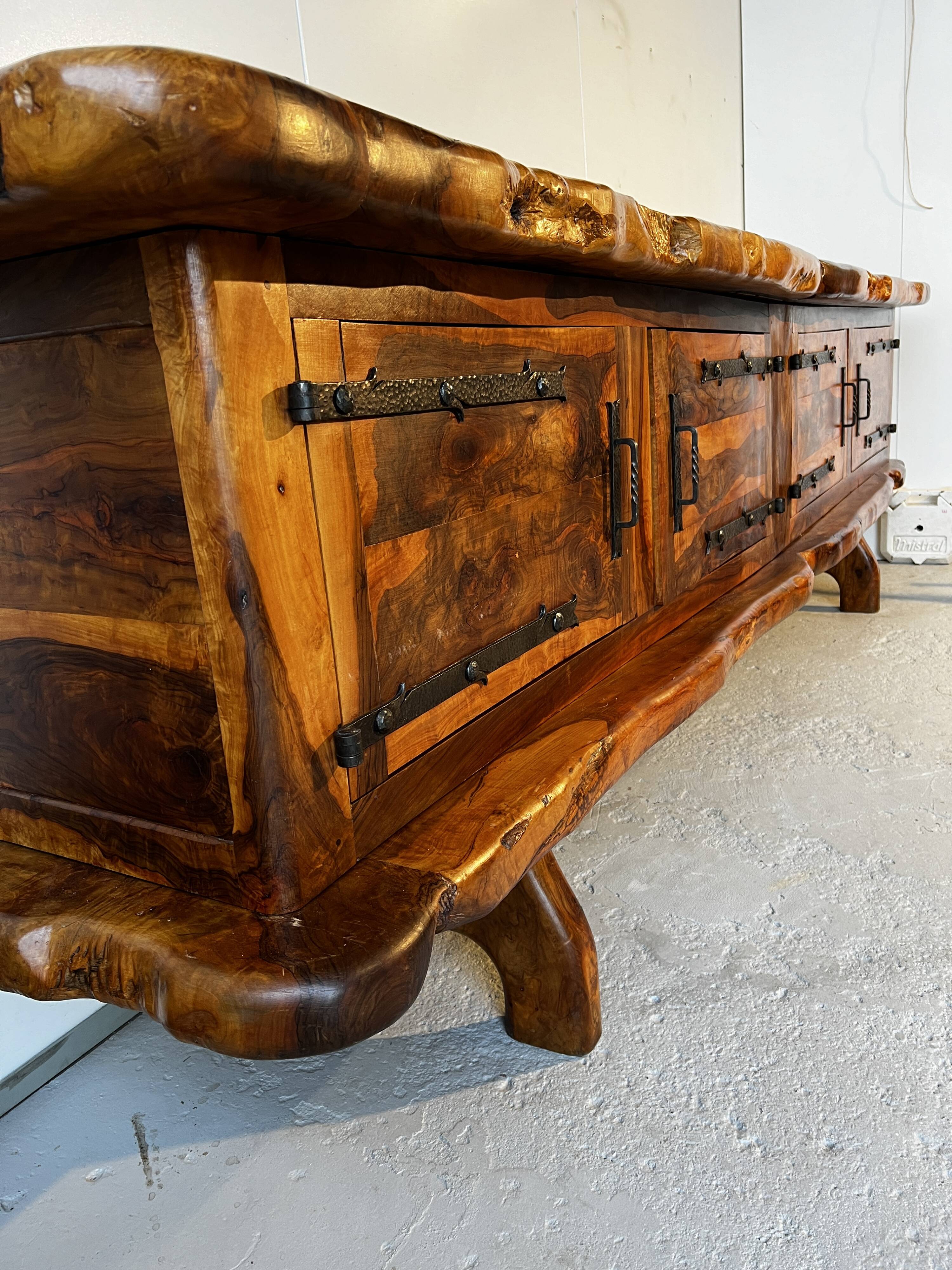 Solid olive wood sideboard from Maison Skela, 1960s