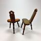 Ensemble de 2 tabourets de trépied en chêne brutaliste du milieu du siècle, années 1960