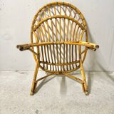Adult basket armchair in vintage wicker rattan 1960s
