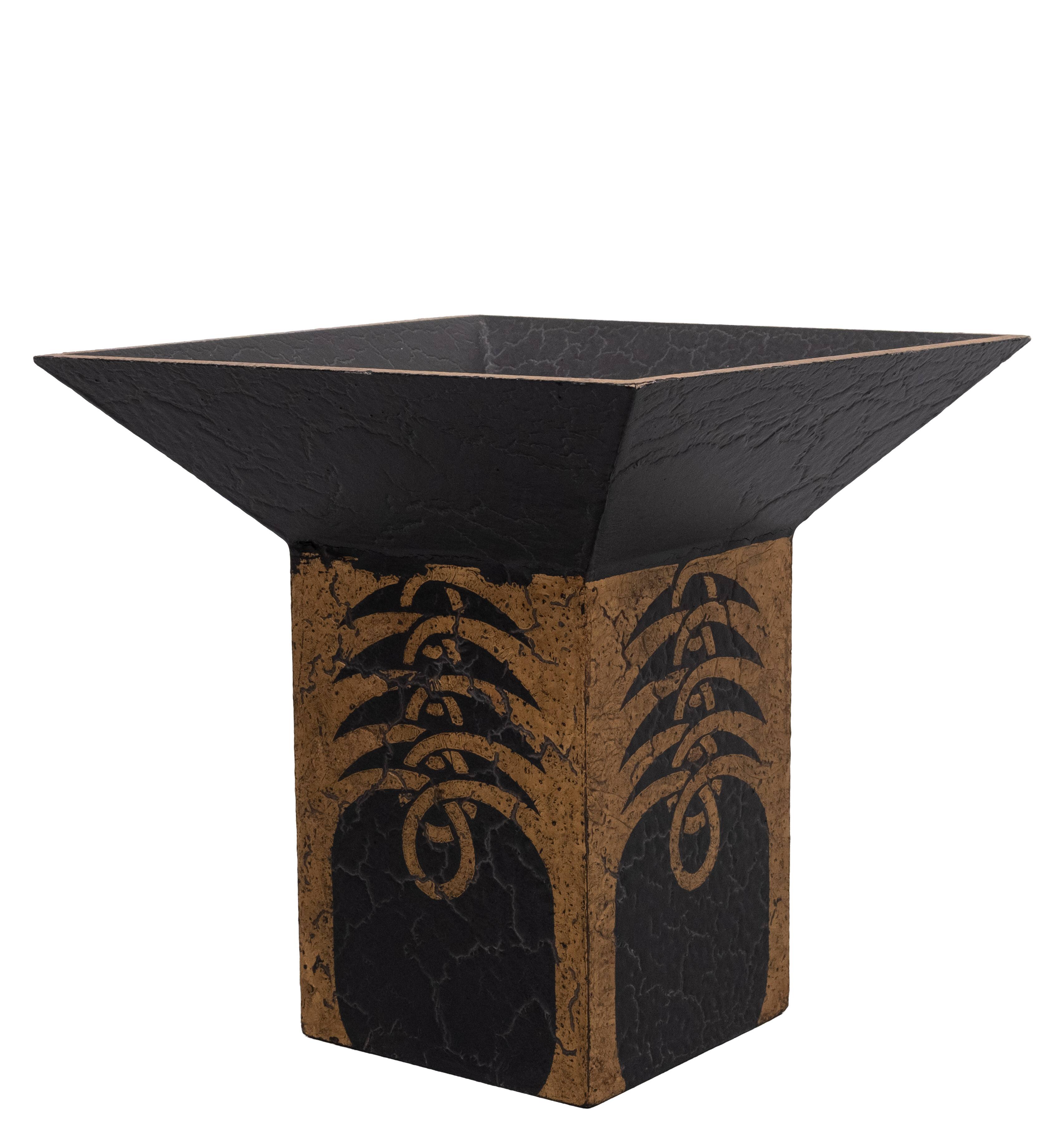 Gold on Black Art Deco Jardiniere with craquelure Japan