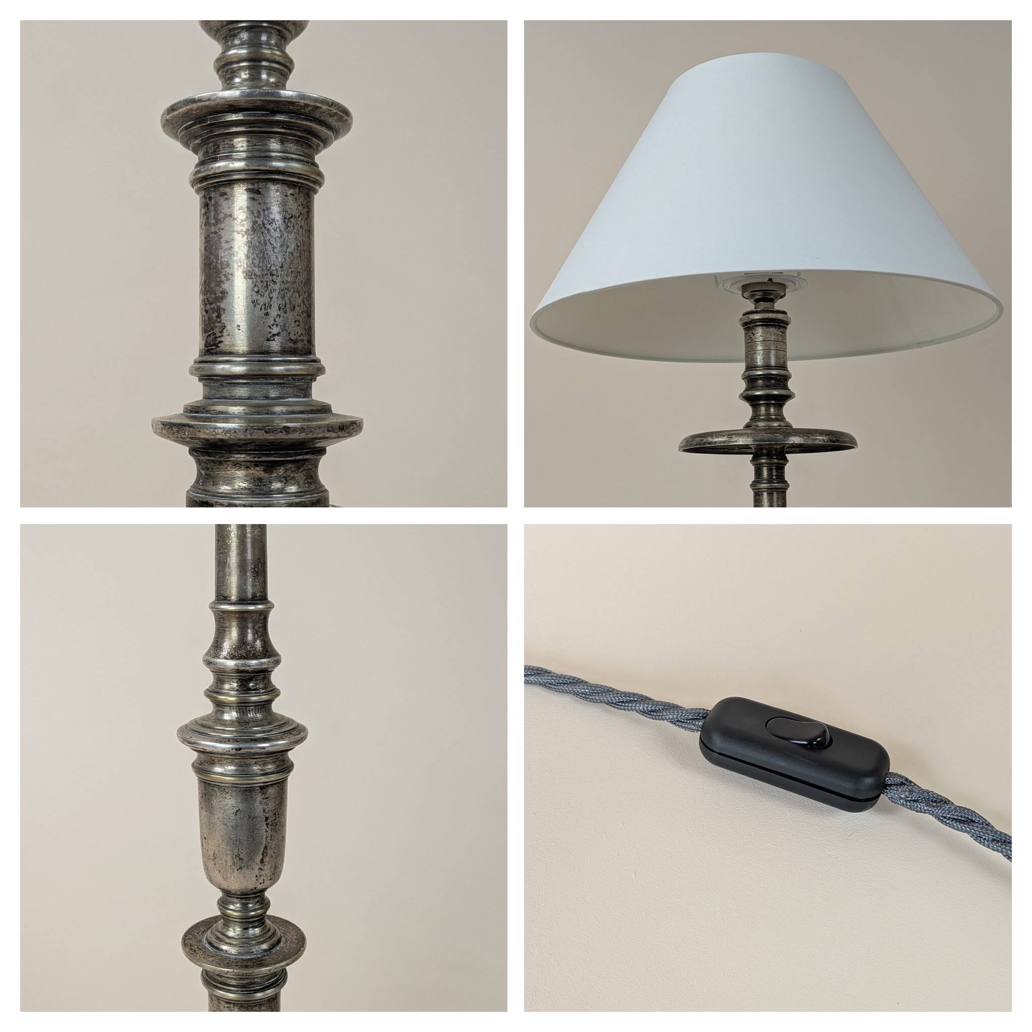 Antique French Table Lamp Silver Bronze Elegant Decoration