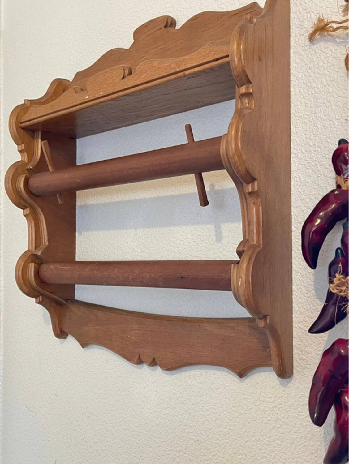 spice rack and paper towel holder in solid wood