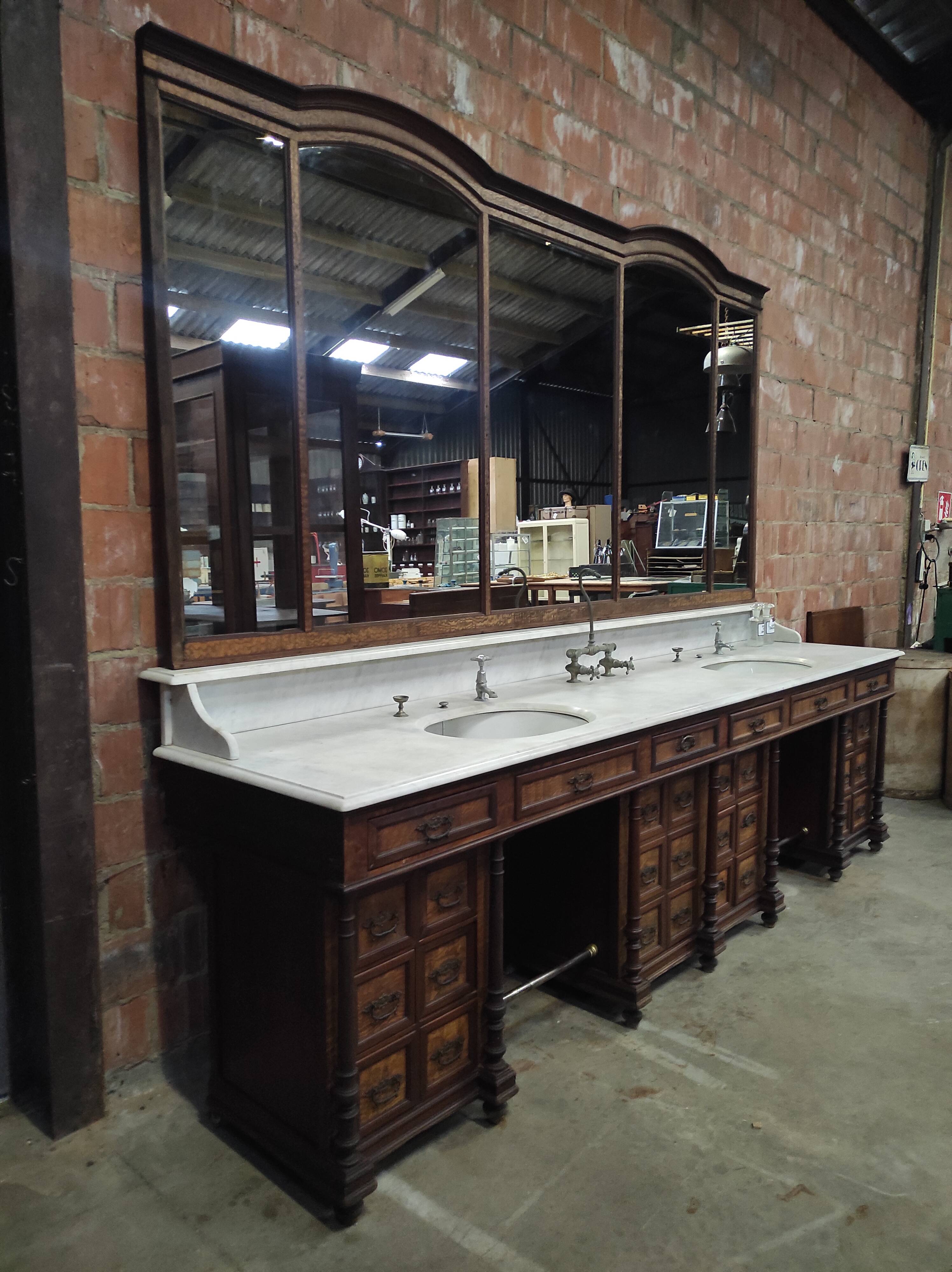 1930s Barber Cabinet | Double Salon Unit with Marble & Mirror