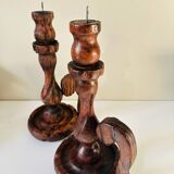 Pair of wooden candlesticks