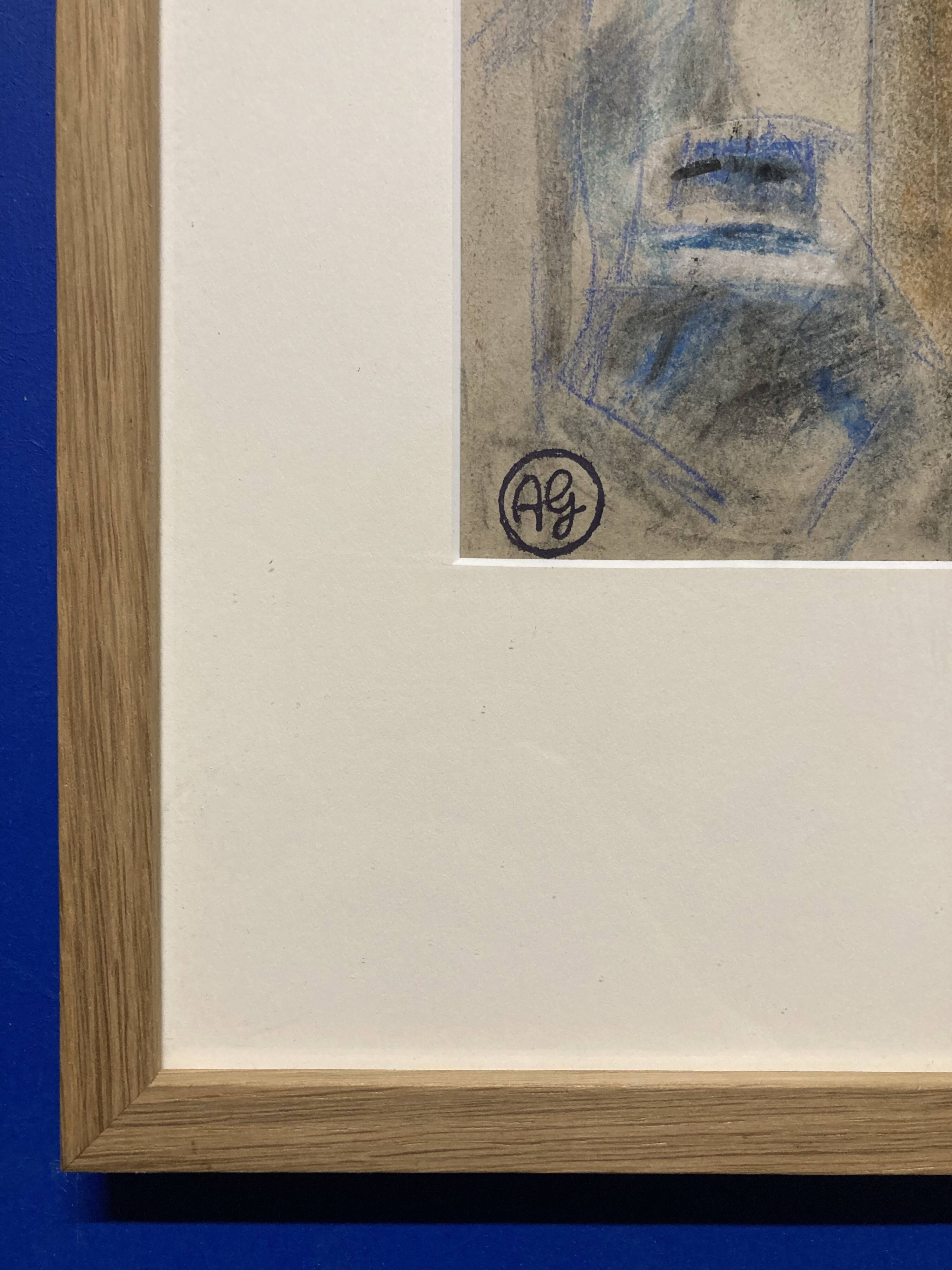 Alfred Gaspart (1900-1993), "Les Bouteilles" Cubist still life, pencil and oil pastel drawing