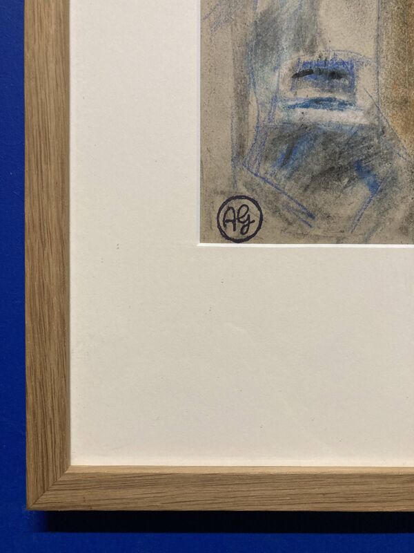 Alfred Gaspart (1900-1993), ''Les Bouteilles'' Nature morte cubiste, dessin au crayon et pastel gras