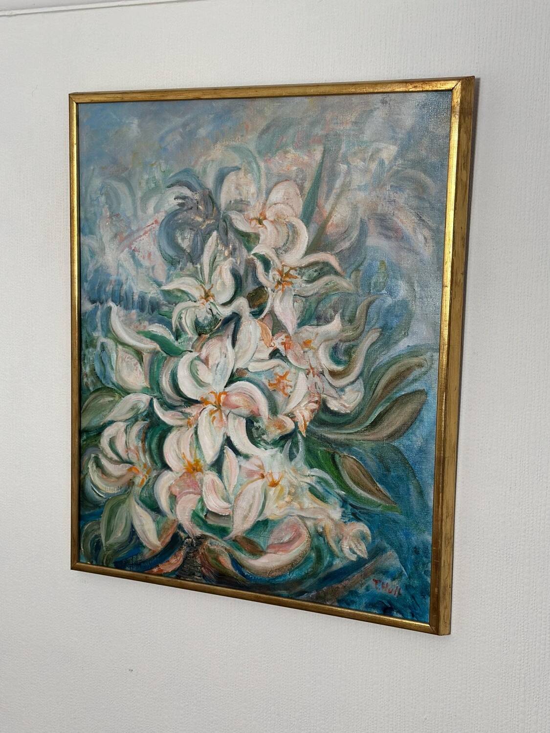 Mid Century Swedish Oil on Canvas – “White Lilies” by Torsten Hult