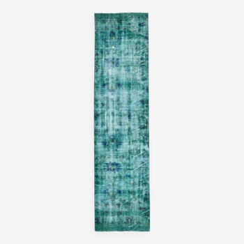 2x10 green & blue vintage runner rug, 75x301cm