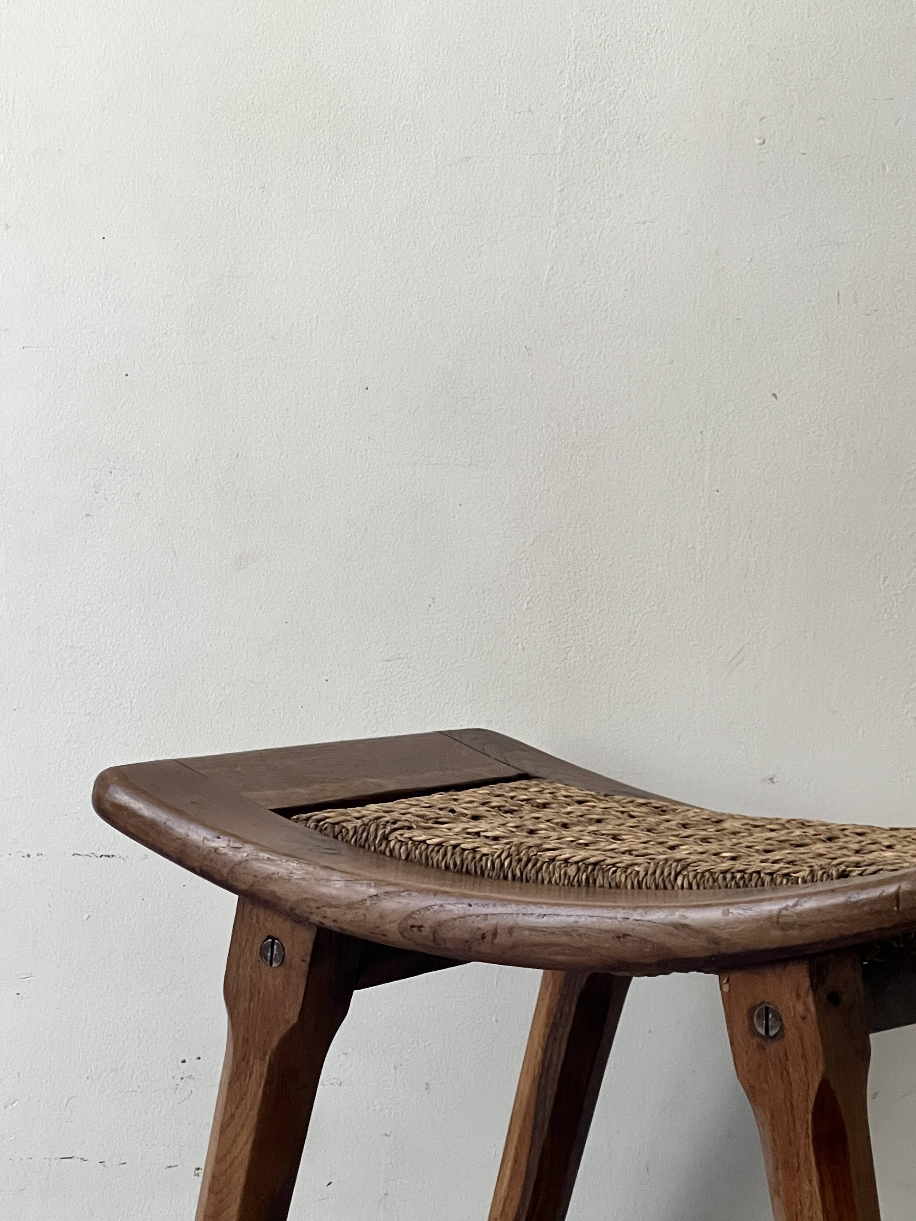 Stool / side table in wood and rope, France 1950