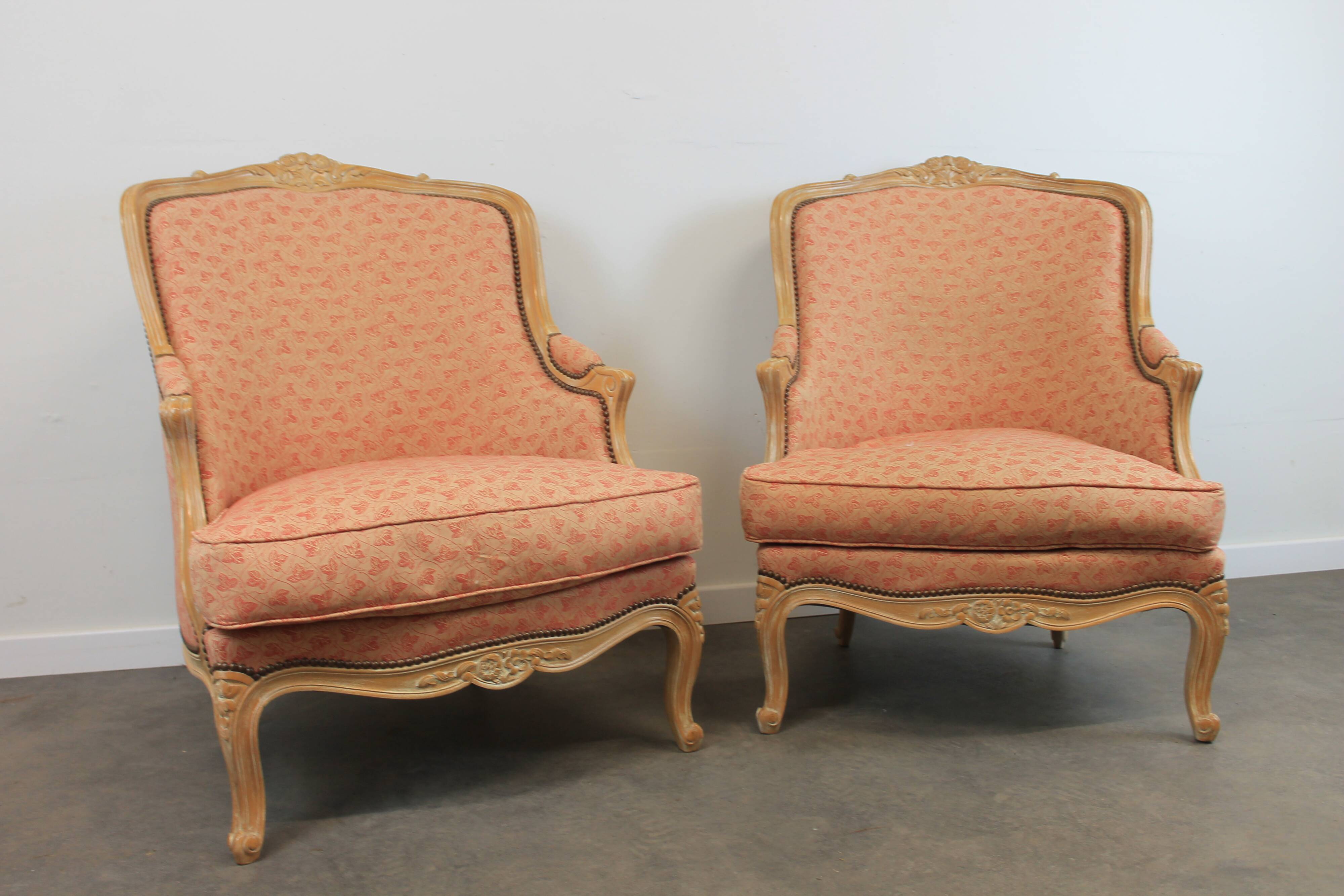 Pair of Louis XV style bergère armchairs