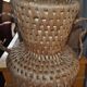 Large beige (wheat) woven wicker floor vase, Mid-Century style from the 1940s.