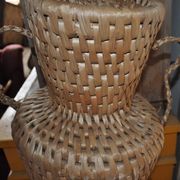 Large beige (wheat) woven wicker floor vase, Mid-Century style from the 1940s.