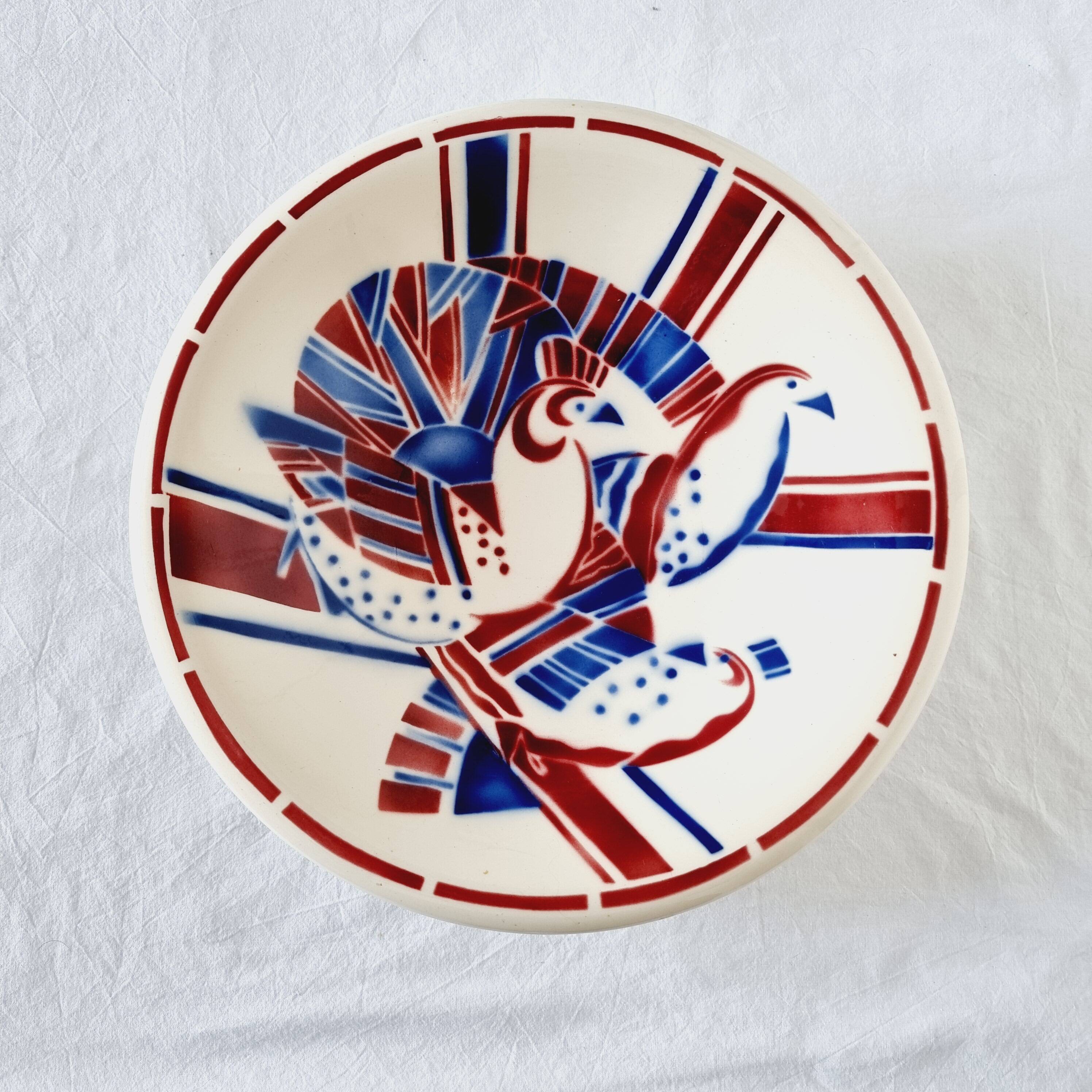 Assiette Art Déco exclusive en porcelaine française de Badonviller, édition limitée années 30-40