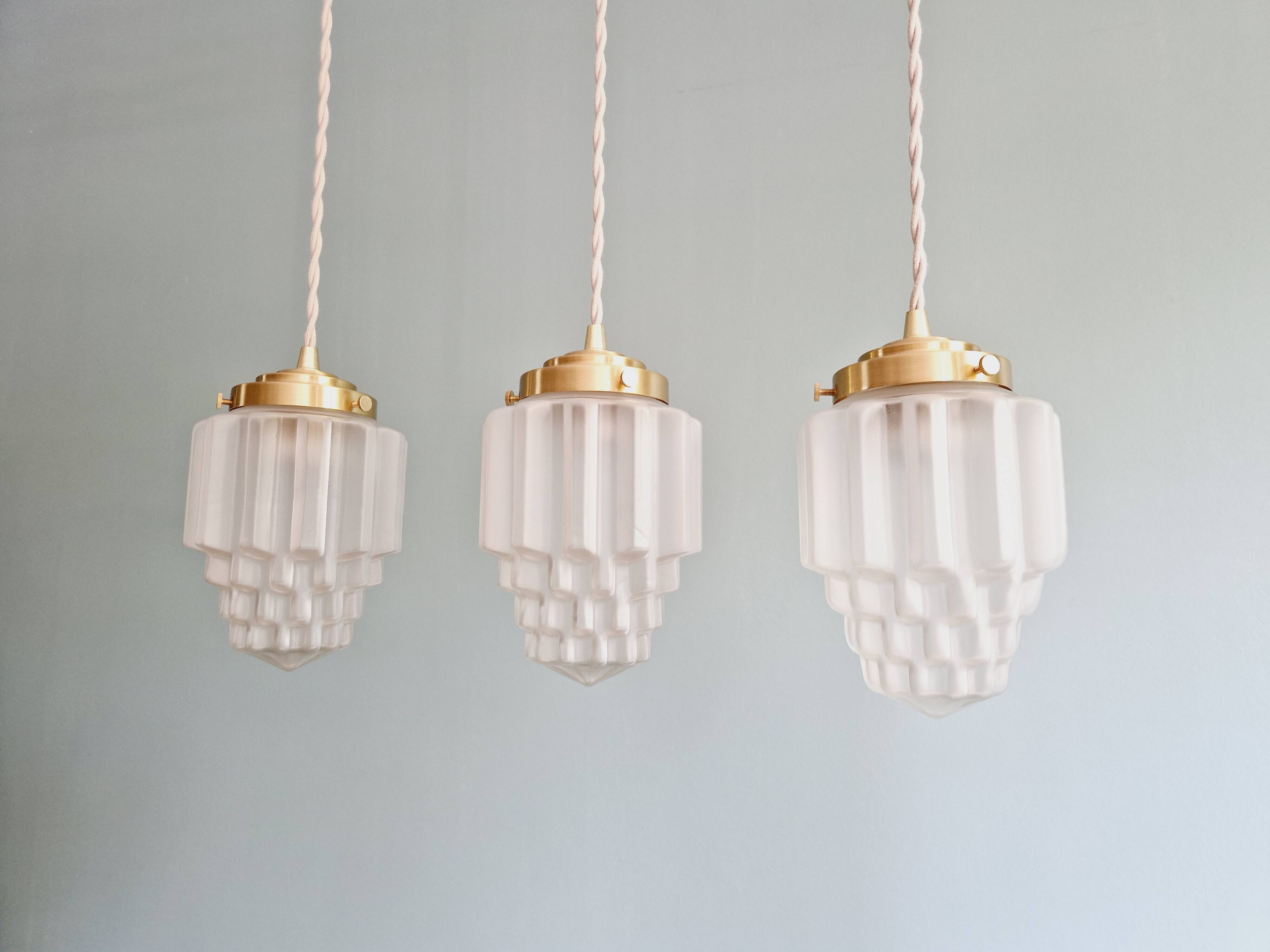 Art Deco satin glass pendant light, Skyscraper type (6 available)