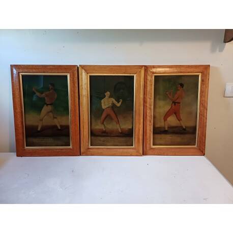 3 dessins aquarellés 19ème "boxeurs de légende"