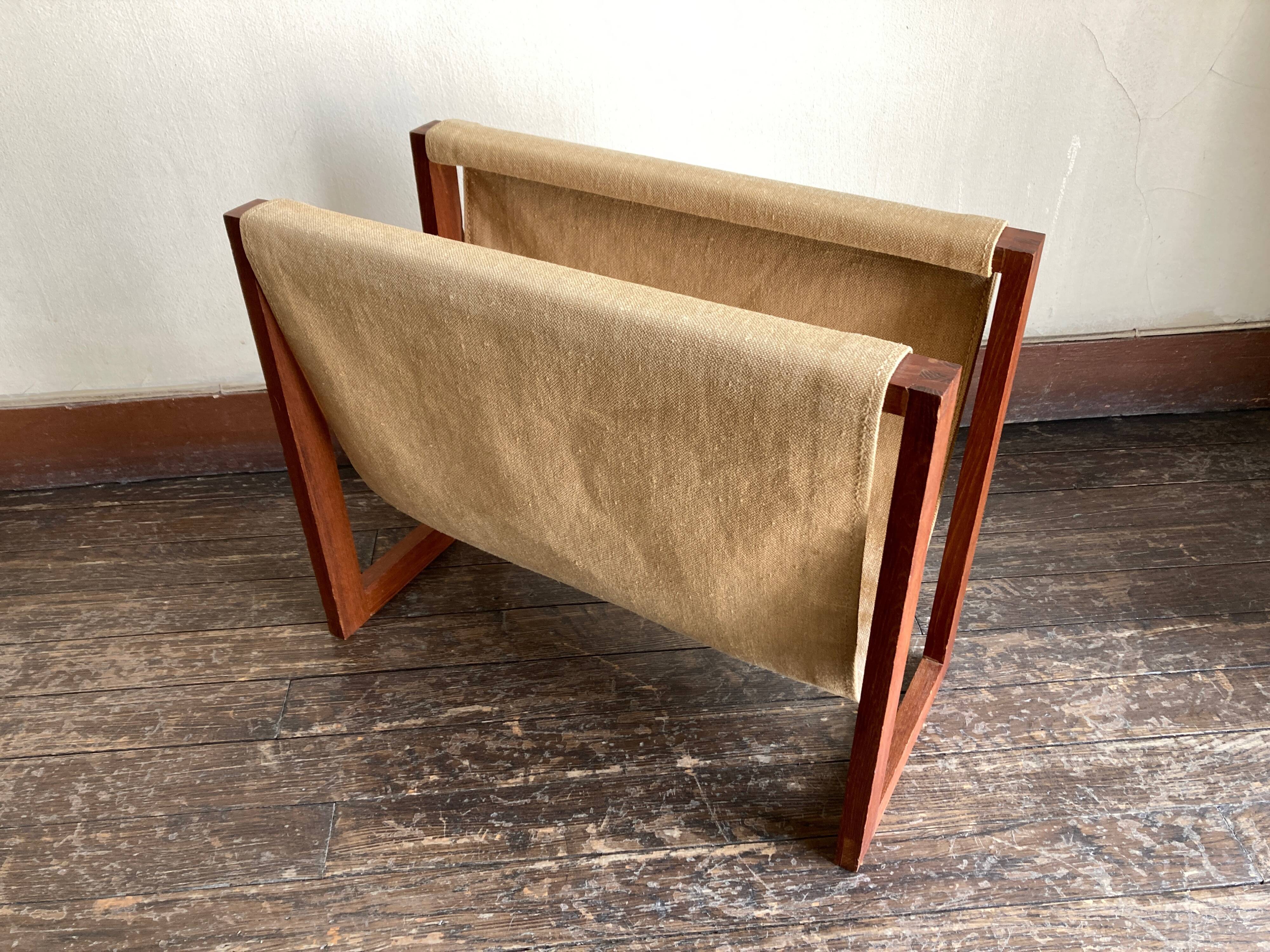 Scandinavian magazine door 1970 in teak and linen canvas