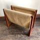 Scandinavian magazine door 1970 in teak and linen canvas