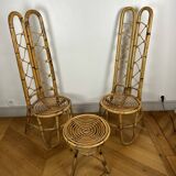 Pair of high-backed chairs and its bamboo coffee table