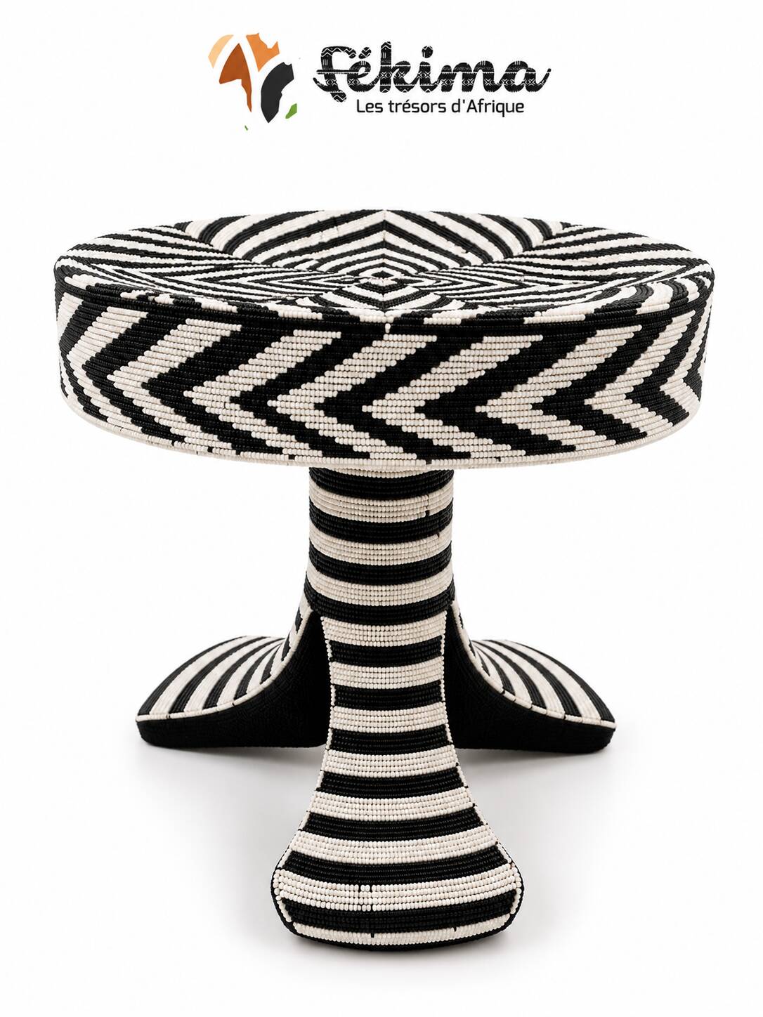 African Three-Legged Stool Beaded – Decorative African Seat
