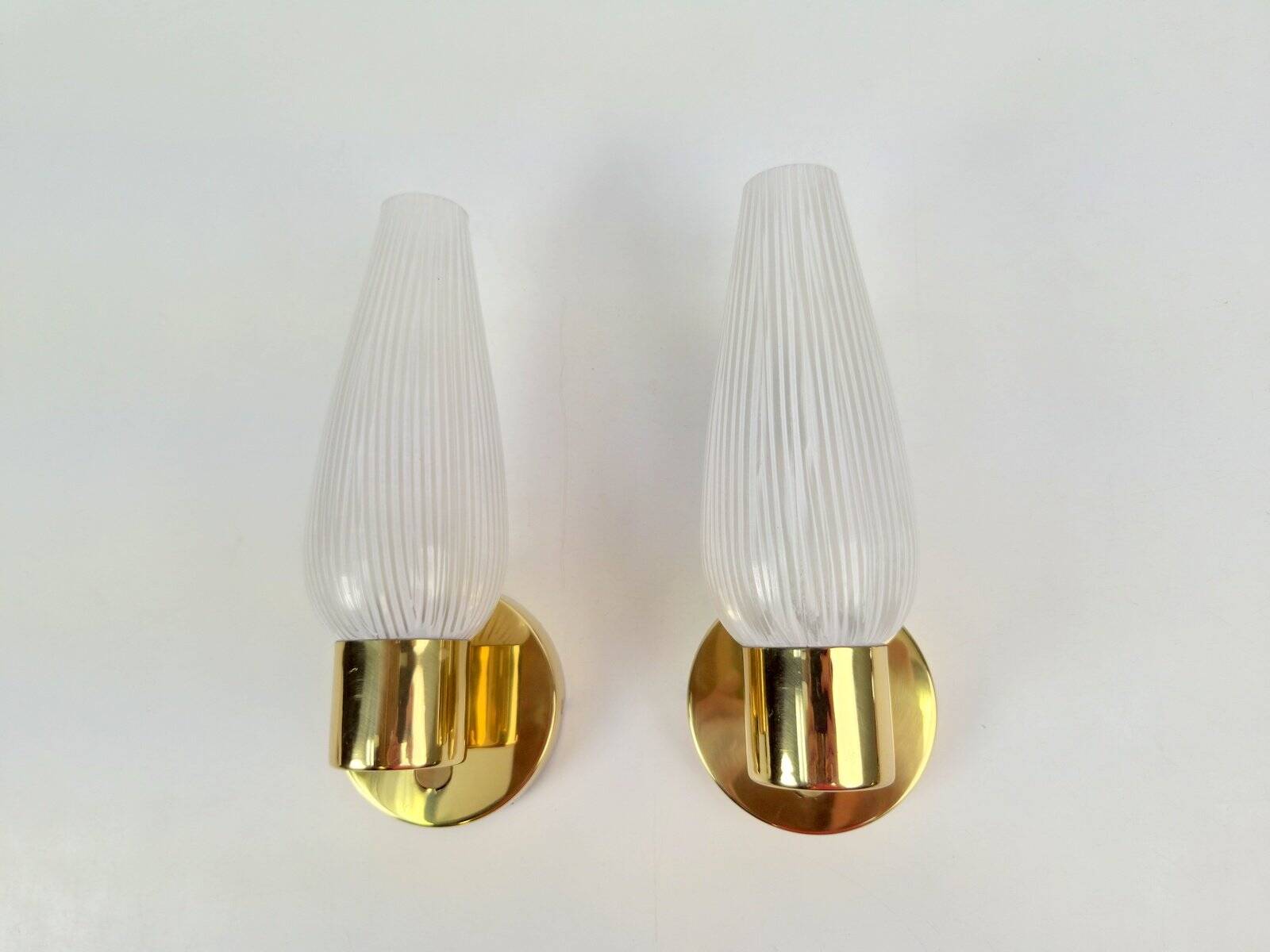 Mid-Century Swedish Wall Lamps in Brass and Glass, 1970, Set of 2