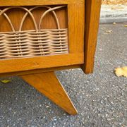 Scandinavian chest of drawers in oak and rattan from the 1960s