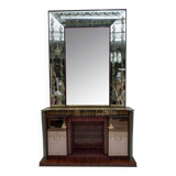 Meuble bar italien moderne du milieu du siècle de Luigi Brusotti avec miroir décoré