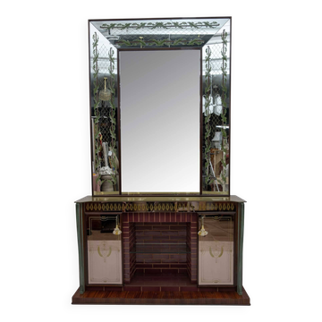 Luigi Brusotti Mid-Century Modern Italian Bar Cabinet with Decorated Mirror