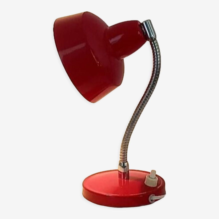 Lampe de chevet flexible en tôle laquée rouge et en inox, années 70. |  Selency