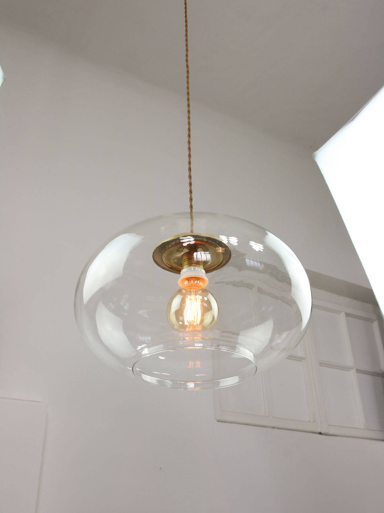 Italian Mid-Century Glass and Brass Pendant Lamp