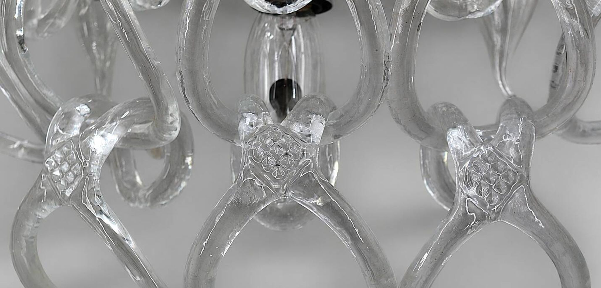 Pair of Art Deco Half-Moon Wall Lights/Hot Water Bottles in Glass & Metal Links