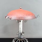 Important Stylized Wrought Iron Lamp with Glass Dome, c. 1930