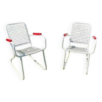 Chaise vintage en fil d’acier sur piètement traîneau, années 70