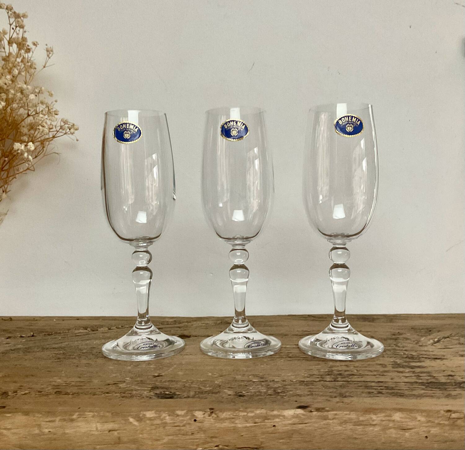 5 small Bohemian crystal flutes