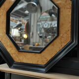Octagonal vintage wooden mirror of the 1970s - 72cm