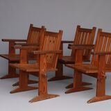 Set of four pine Scandinavian armchairs 1930