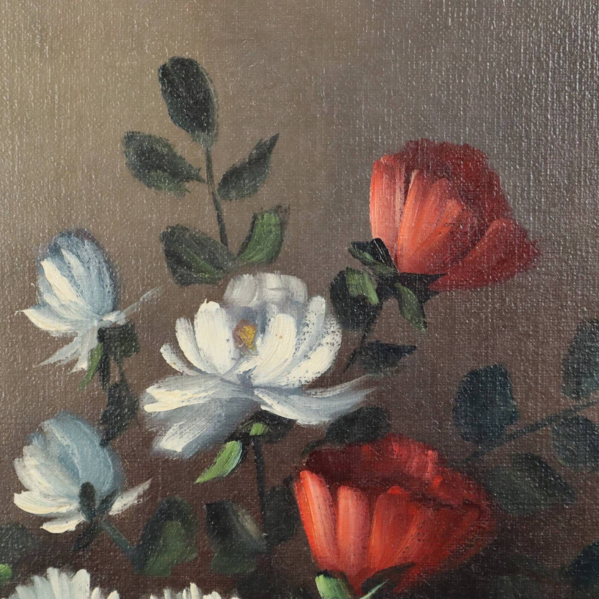 Vintage Floral Still Life Painting Signed J. Rems 60x50cm