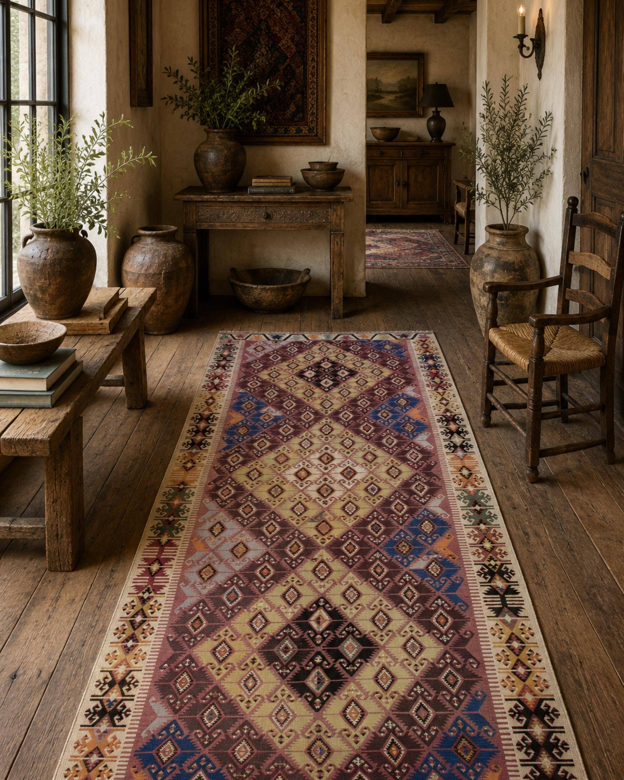 Antique Anatolian Carpet, Hand-Woven Runner, Turkish Kilim