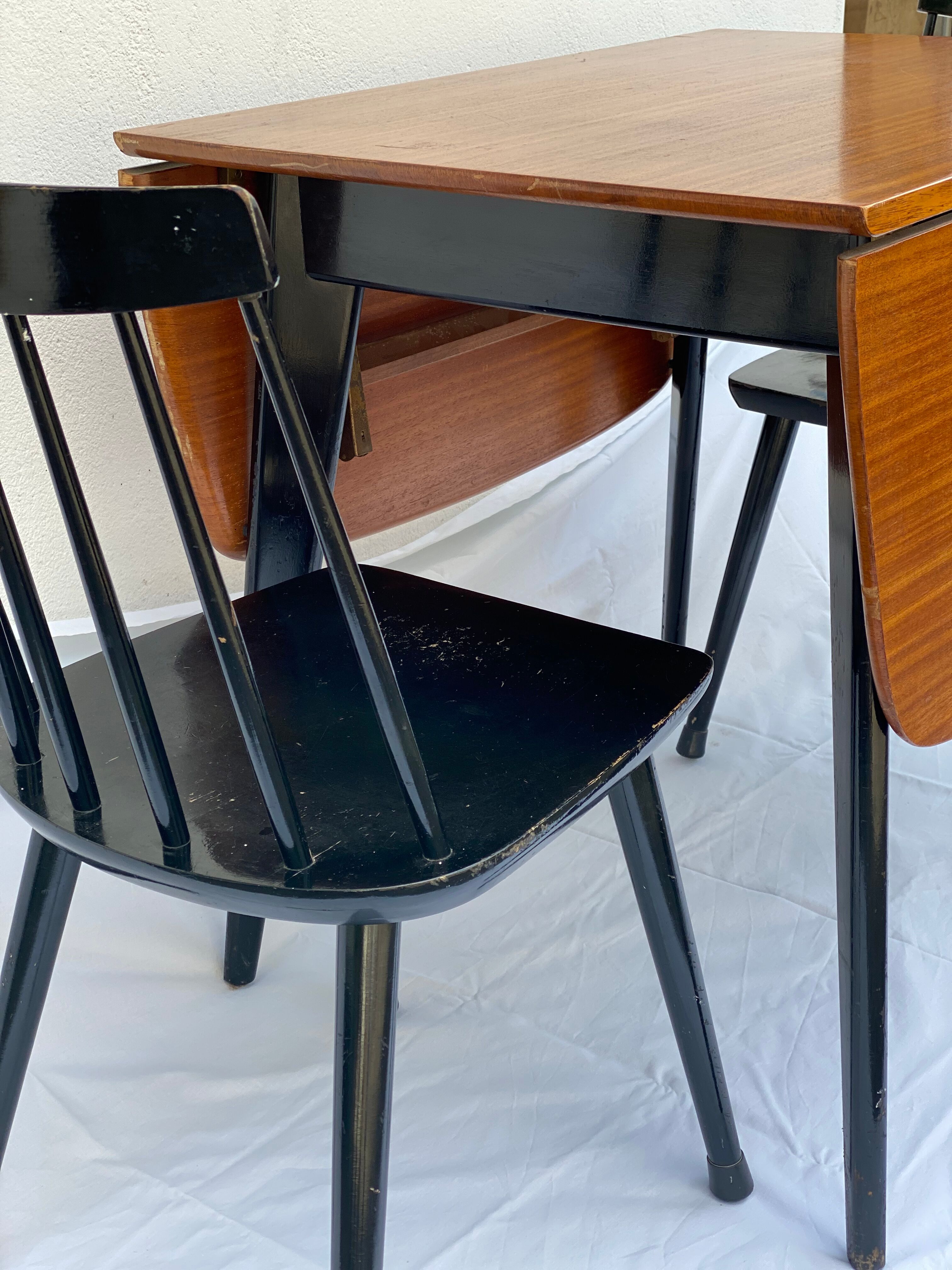 Teak Drop Leaf Dining and 2 Danish Spindle Back Chairs