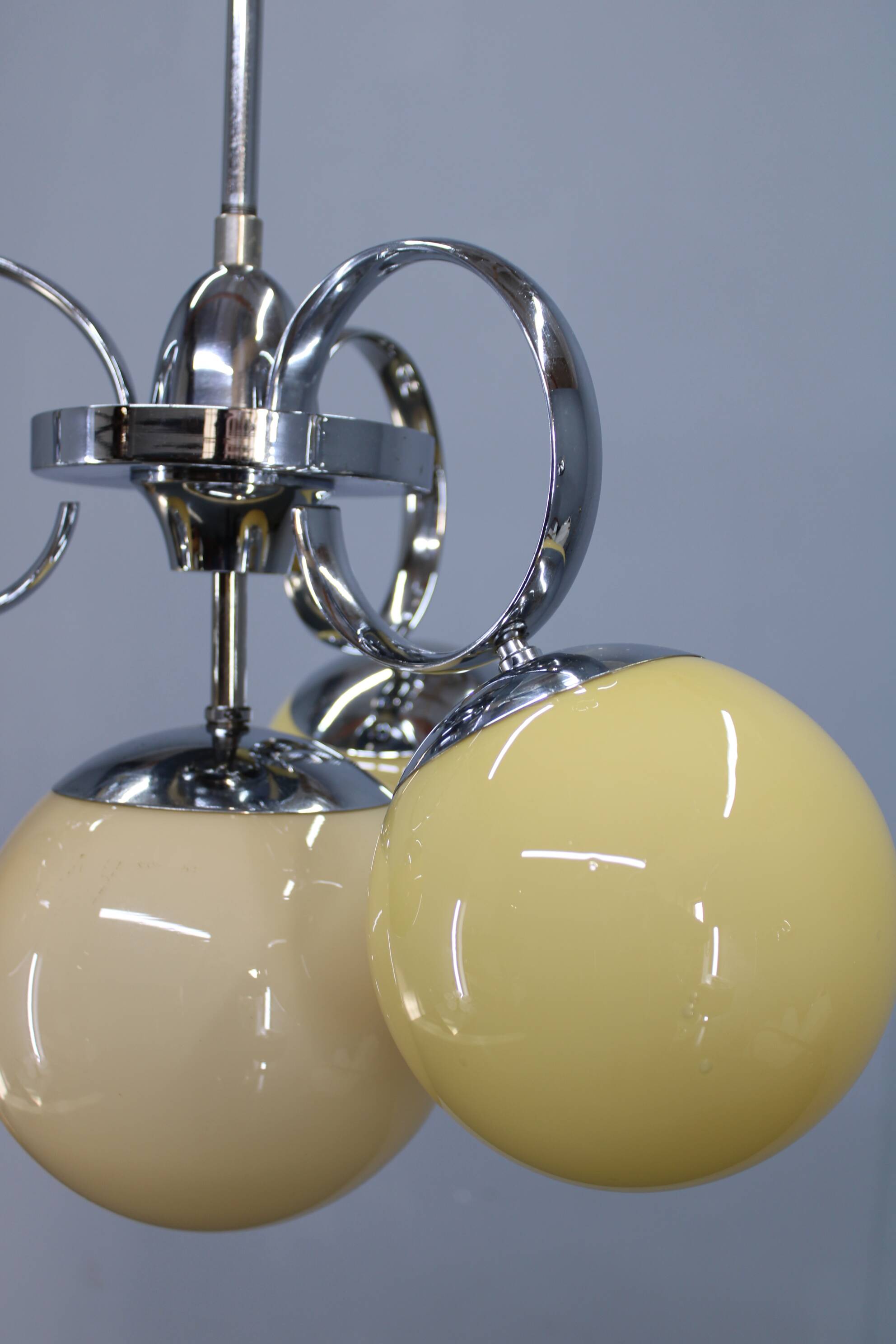 Chandelier en chrome et en verre champagne Art Déco, Tchécoslovaquie, années 1930