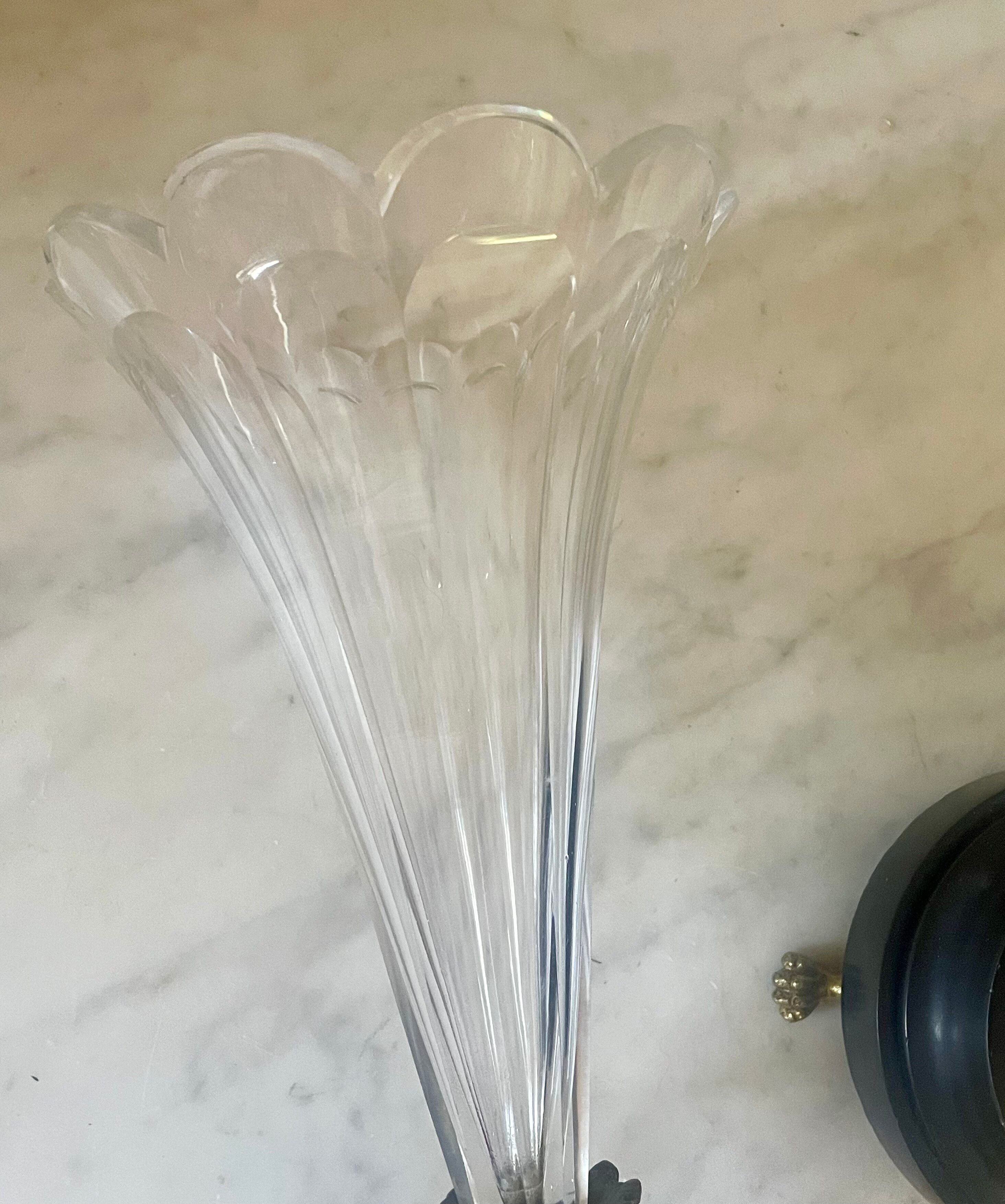 Paire de vases cornets cristal, onyx et bronze