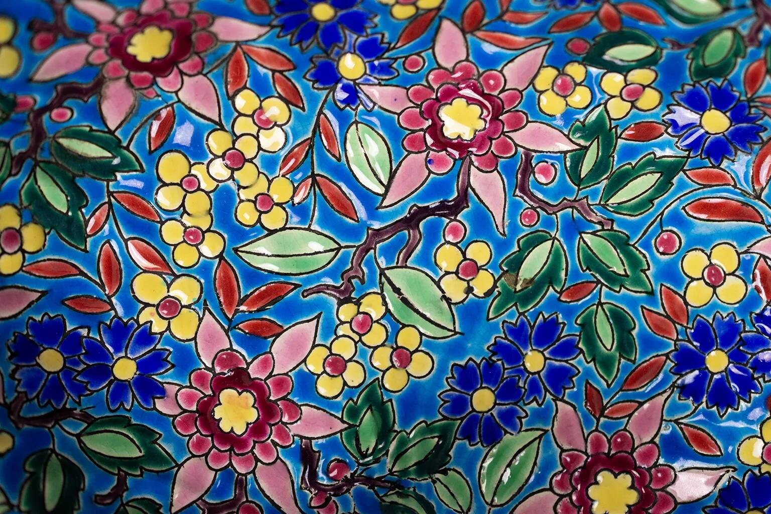 Beggar / servant in Longwy earthenware – floral decoration, 1950s