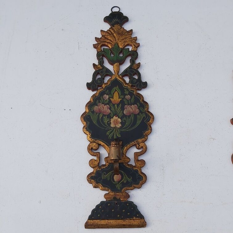 Pair of mountain appliques Savoy vintage painted wood
