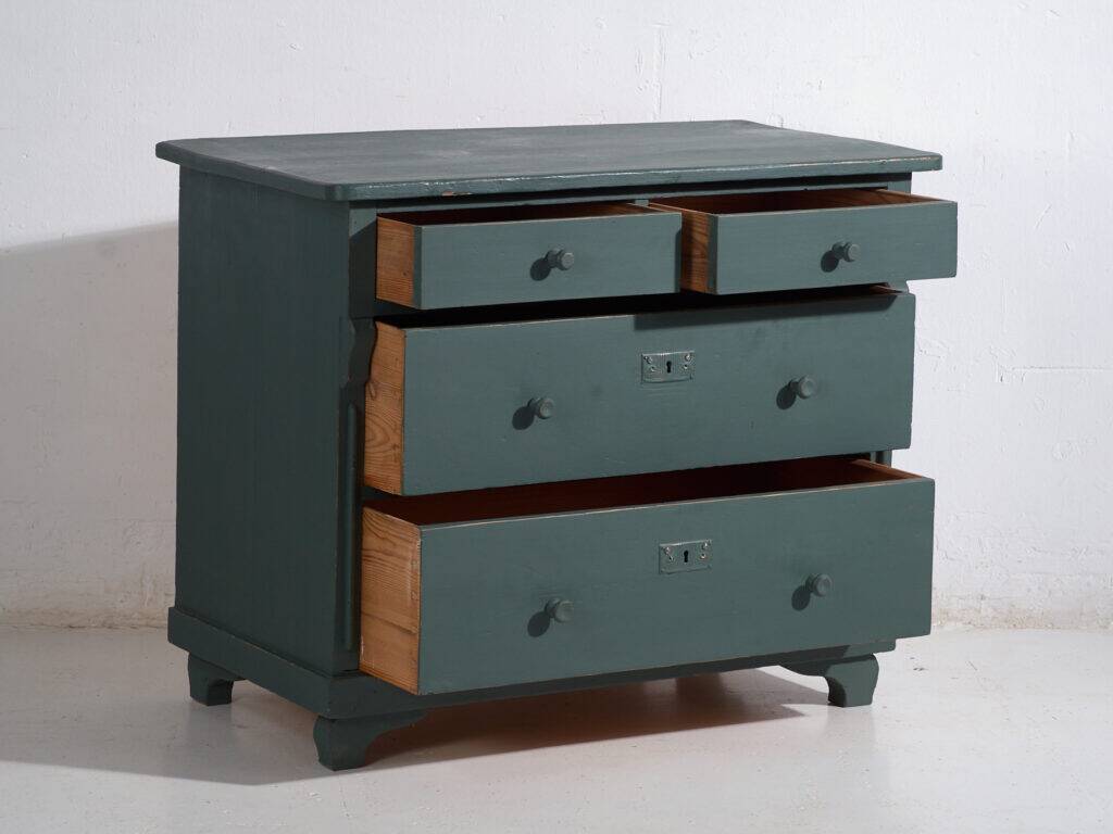 Antique painted pine chest of drawers – European rustic green chest of drawers – circa 1900