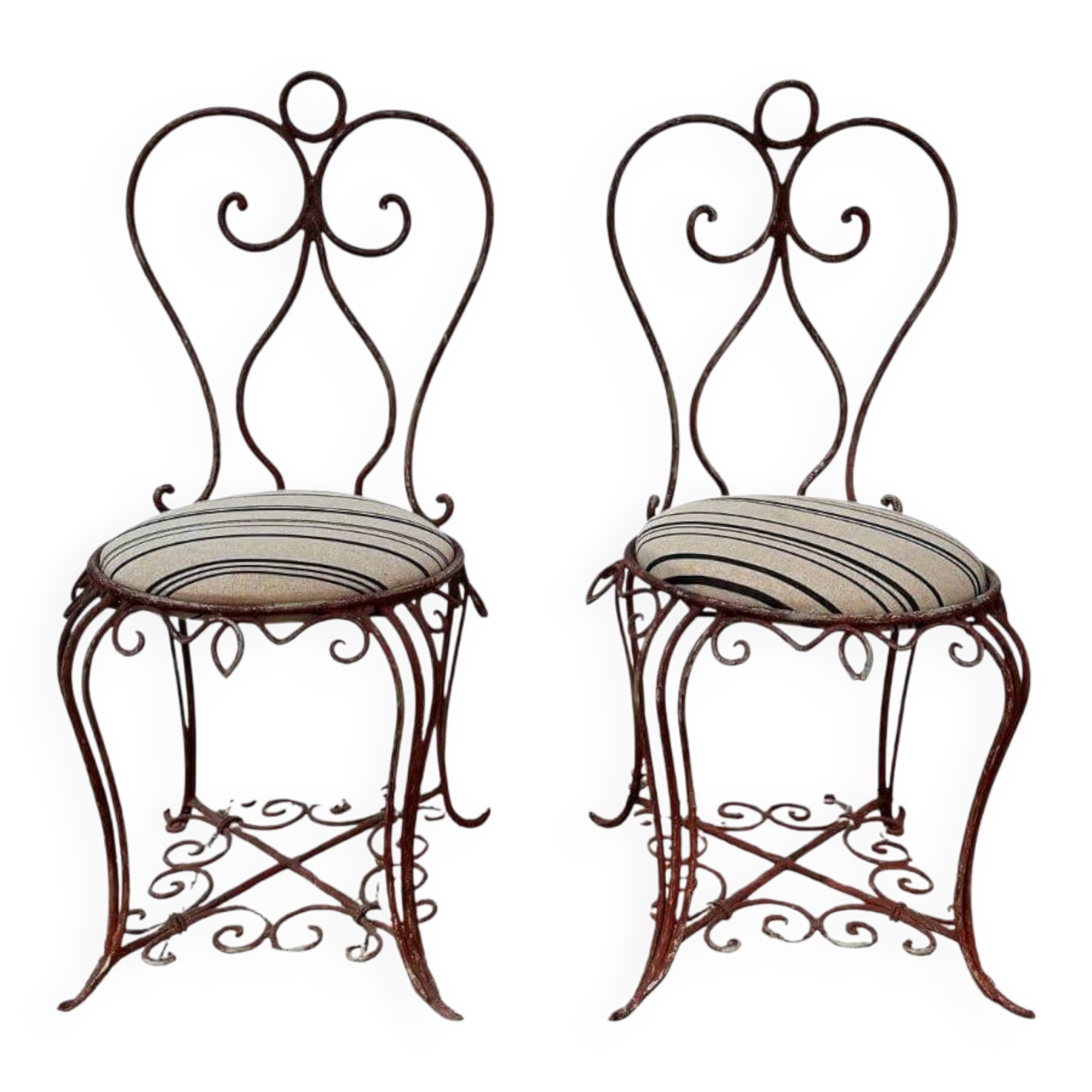 Pair of wrought iron chairs, Art Nouveau, early 20th century – France